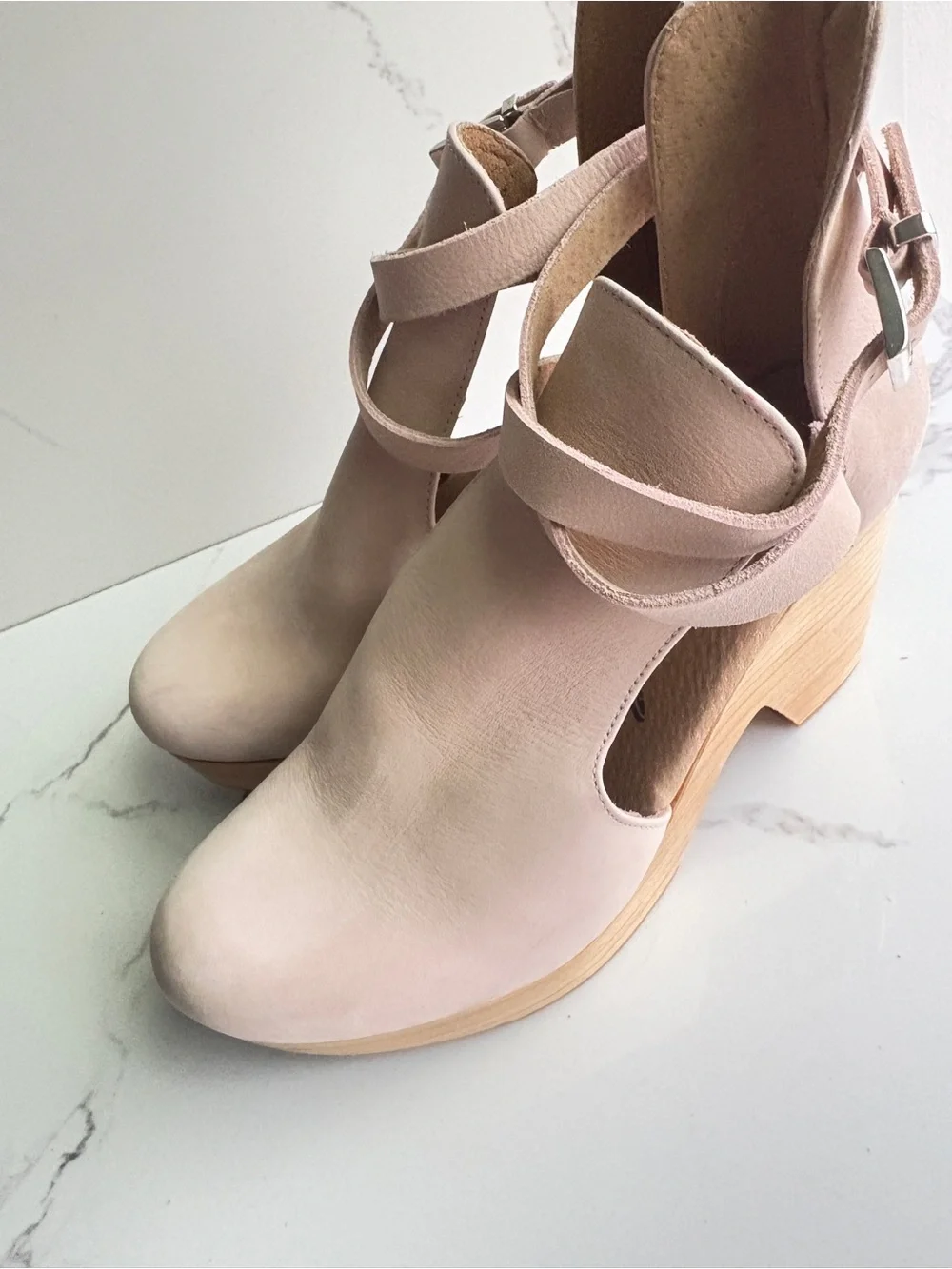 Free People sz 7 Cedar Clog Blush Pink Leather Platform sandal Shoe Wood - Picture 4 of 12